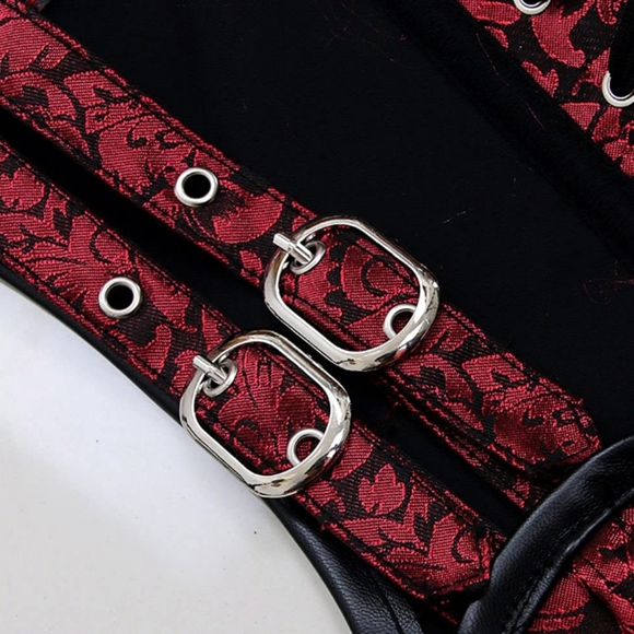 Charmain red/black brocade steel corset vest - Picture 5 of 6